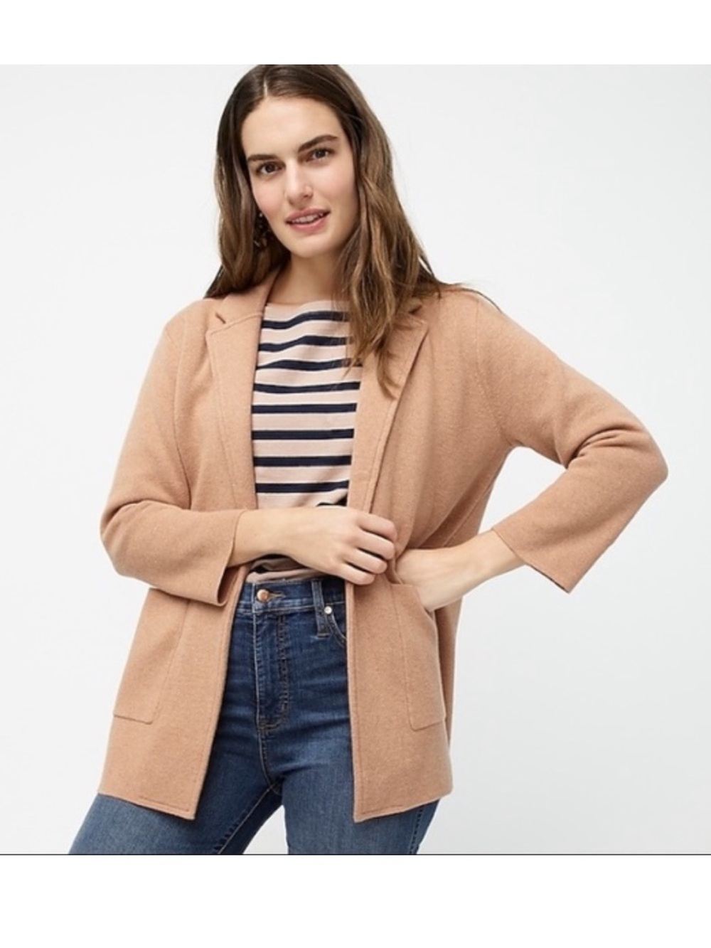 J Crew Sophie open-front sweater-blazer Cardigan Style J0244 -Camel